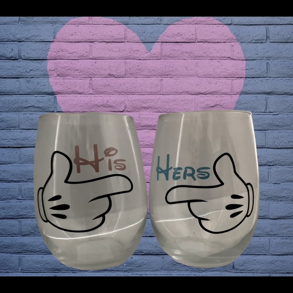 His / Hers Themed Wine Glasses